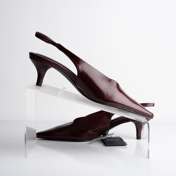 Massimo Dutti Womens Leather Slingback Heels Burgundy Red US 9 EU 40 New - Picture 3 of 8